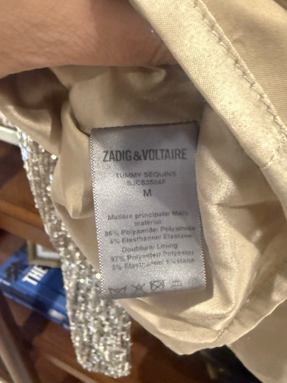 Zadig and Voltaire Tummy Silver/Gold Sequin Long Sleeve Top - Picture 8 of 8